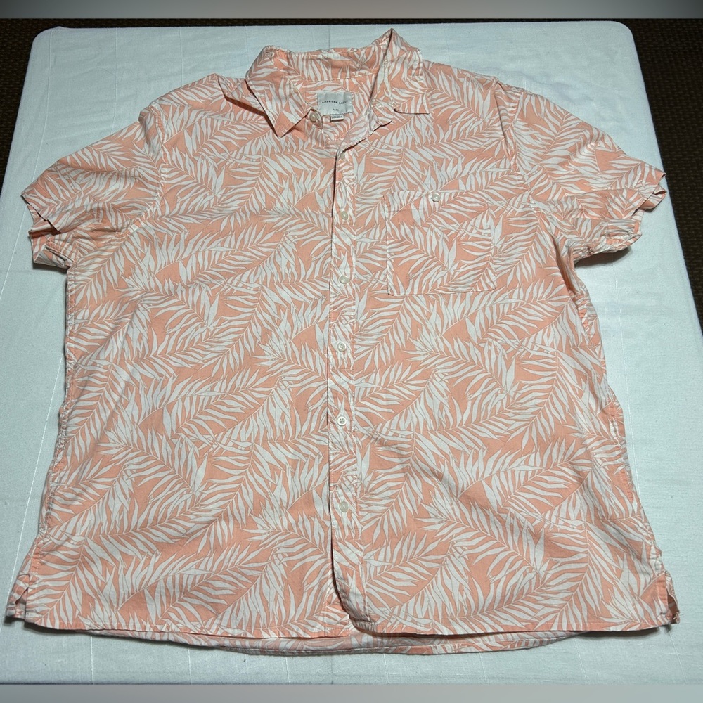 American Eagle Outfitters Pink Leaf Print Button-Up Shirt